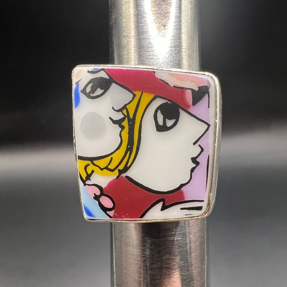 Italian Porcelain Sterling Silver Artist Ring by Shano